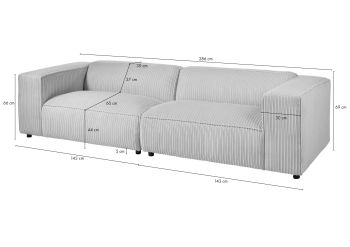 Sofa 3-Sitzer 286x103x69 Cord elfenbein VALENCIA