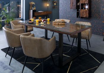 Esstisch mit Glas und Altholz 180x90x80,5 braun lackiert SEVILLA #23