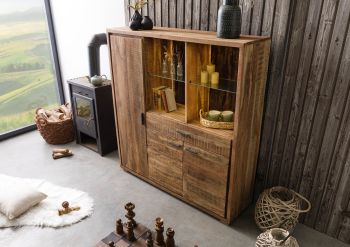 Highboard Akazie 140x40x150 natur lackiert BARK #115