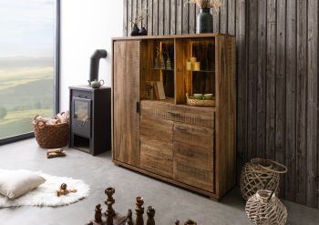 Highboard Akazie 140x40x150 natur lackiert BARK #115