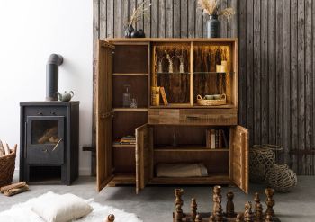 Highboard Akazie 140x40x150 natur lackiert BARK #115