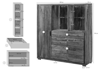 Highboard Akazie 140x40x150 natur lackiert BARK #115