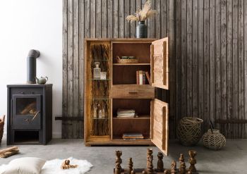 Highboard Akazie 100x40x150 natur lackiert BARK #106