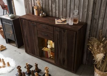 Highboard Akazie 145x40x101 dunkelbraun lackiert BARK #214