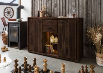 Highboard Akazie 145x40x101 dunkelbraun lackiert BARK #214
