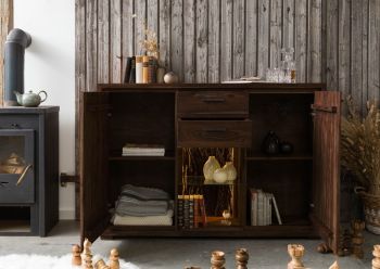 Highboard Akazie 145x40x101 dunkelbraun lackiert BARK #214