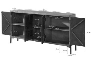 Sideboard Altholz 174x40x93 natur lackiert LYON #110