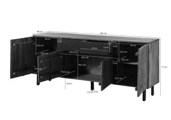 Sideboard Sheesham 185x40x77 natur unbehandelt LICHTENBERG #116