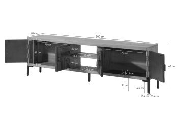 TV-Board Altholz 200x40x63 natur lackiert LYON #120