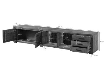TV-Board Akazie 235x40x47 dunkelbraun lackiert BARK #216