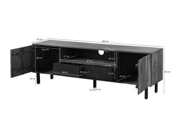 TV-Board Sheesham 185x45x60 natur unbehandelt LICHTENBERG #117