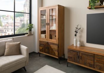 Vitrine Altholz 90x40x198 natur lackiert LYON #160