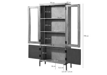 Vitrine Altholz 90x40x198 natur lackiert LYON #160