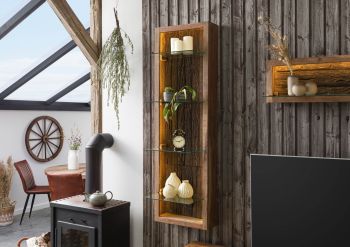 Hängevitrine Akazie 45x30x145 natur lackiert BARK #104