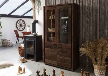 Vitrine Akazie 98x40x180 dunkelbraun lackiert BARK #208