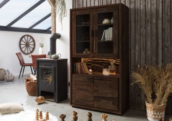 Vitrine Akazie 98x40x180 dunkelbraun lackiert BARK #209