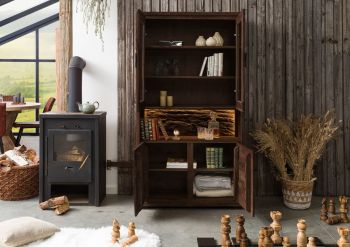 Vitrine Akazie 98x40x180 dunkelbraun lackiert BARK #209