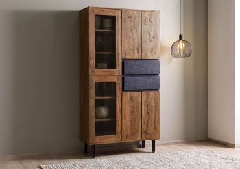 Vitrine Sheesham 100x40x190 natur unbehandelt LICHTENBERG #106