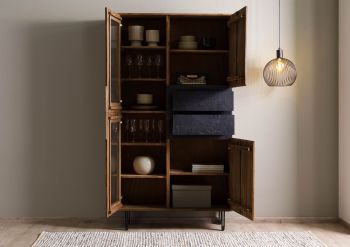 Vitrine Sheesham 100x40x190 natur unbehandelt LICHTENBERG #106