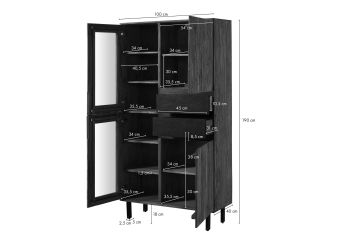 Vitrine Sheesham 100x40x190 natur unbehandelt LICHTENBERG #106