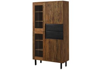 Vitrine Sheesham 100x40x190 natur unbehandelt LICHTENBERG #106