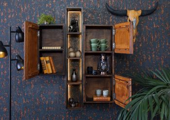 Hängeschrank Akazie / Altholz 85x26x118 braun lackiert SEVILLA #06