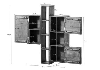 Hängeschrank Akazie / Altholz 85x26x118 braun lackiert SEVILLA #06