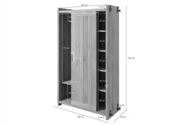 Kleiderschrank Eiche 120x45x190 natur geölt OAK HEART #21