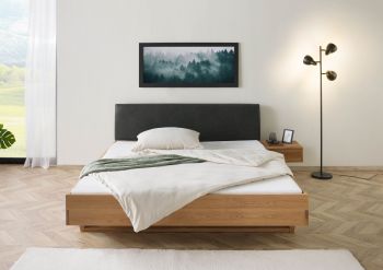 Bett mit Nachttisch rechts Eiche 200x200x85 natur geölt, Kopfteil anthrazit FICHTELBERG #32