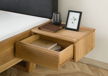 Bett mit Nachttisch rechts Eiche 200x200x85 natur geölt, Kopfteil anthrazit FICHTELBERG #32