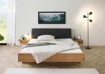 Bett mit Nachttischen Eiche 140x200x85 natur geölt, Kopfteil anthrazit FICHTELBERG #33