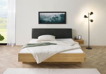 Bett mit Nachttisch Fichte 200x200x85 natur gebeizt / geölt, Kopfteil anthrazit FICHTELBERG #44