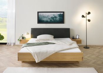 Bett mit Nachttischen Fichte 200x200x85 natur gebeizt / geölt, Kopfteil anthrazit FICHTELBERG #48