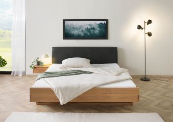 Bett mit Nachttisch links Eiche 140x200x85 natur geölt, Kopfteil anthrazit FICHTELBERG #49