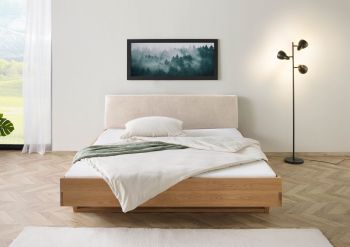 Bett Eiche 160x200x85 natur geölt, Kopfteil beige FICHTELBERG #126