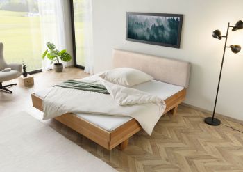 Bett Eiche 160x200x85 natur geölt, Kopfteil beige FICHTELBERG #126