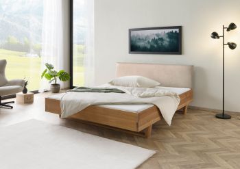 Bett Eiche 160x200x85 natur geölt, Kopfteil beige FICHTELBERG #126