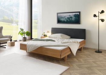 Bett mit Nachttisch links Eiche 180x200x85 natur geölt, Kopfteil anthrazit FICHTELBERG #51