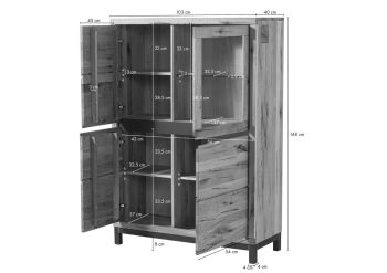 Highboard Wildeiche 103x40x148 natur geölt VILLANDERS #105