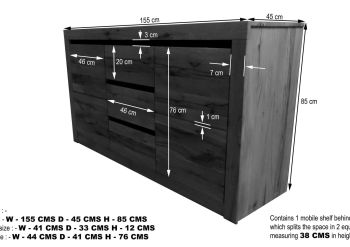 Sideboard Wild-/Zerreiche 155x45x85 tabacco brown geölt MONTREUX #327
