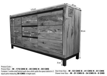 Sideboard Wildeiche 175x45x85 natur geölt VILLANDERS #109