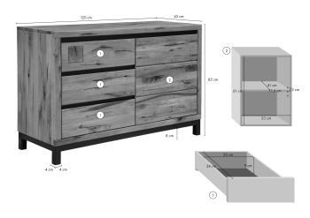 Sideboard Wildeiche 120x45x85 natur geölt VILLANDERS #110
