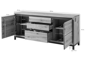 Sideboard Wildeiche 190x45x85 natur geölt VILLANDERS #151