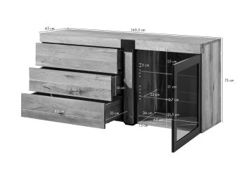 Sideboard Wildeiche 161x45x75 natur geölt ROTTERDAM #116
