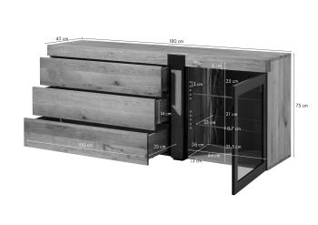 Sideboard Wildeiche 180x45x75 natur geölt ROTTERDAM #117