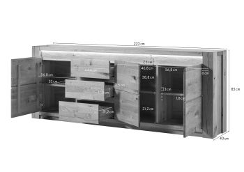 Sideboard Wildeiche 223x40x85 beige geölt KENT #231