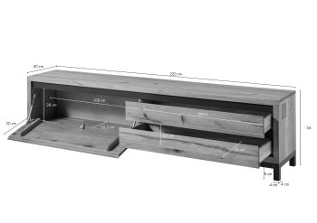 TV-Board Wildeiche 220x40x56 natur geölt VILLANDERS #154