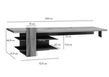 TV-Regal Wild-/Zerreiche 200x50x53 natur geölt FRANKFURT #111