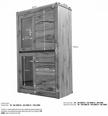 Vitrine Wild-/Zerreiche 95x42x150 natur geölt MONTREUX #102