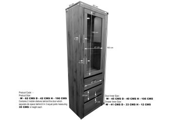Vitrine Wild-/Zerreiche 62x42x190 Tabacco brown geölt MONTREUX #321